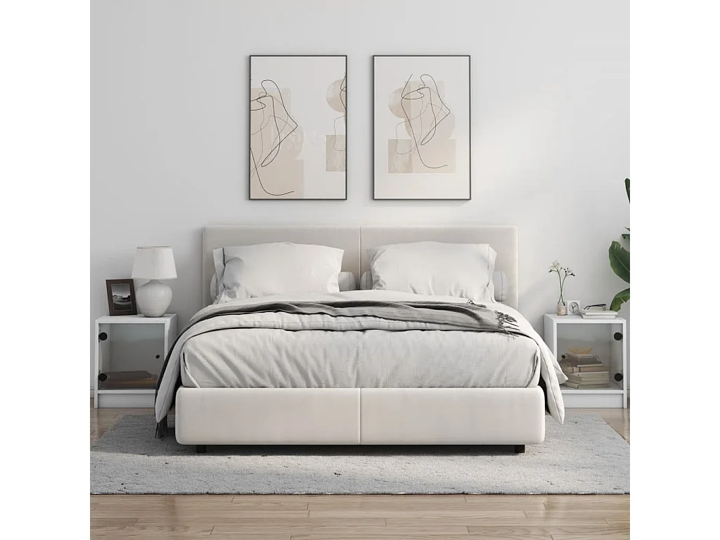 2er-Set Nachttische Nachtschrank mit Glastüren Weiß 35x37x42 cm -RN78979