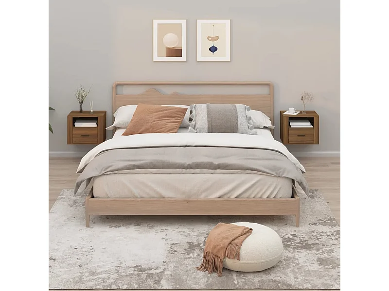 2er-Set Wand-Nachttische Nachtschrank Braun Eichen-Optik 50x36x40 cm -RN38706