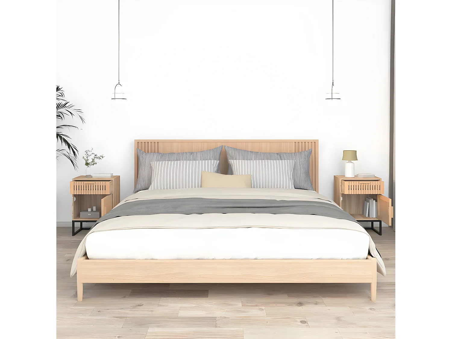 2er-Set Nachttische Nachtschrank 40x30x55,5 cm Holzwerkstoff & Eisen -RN43650