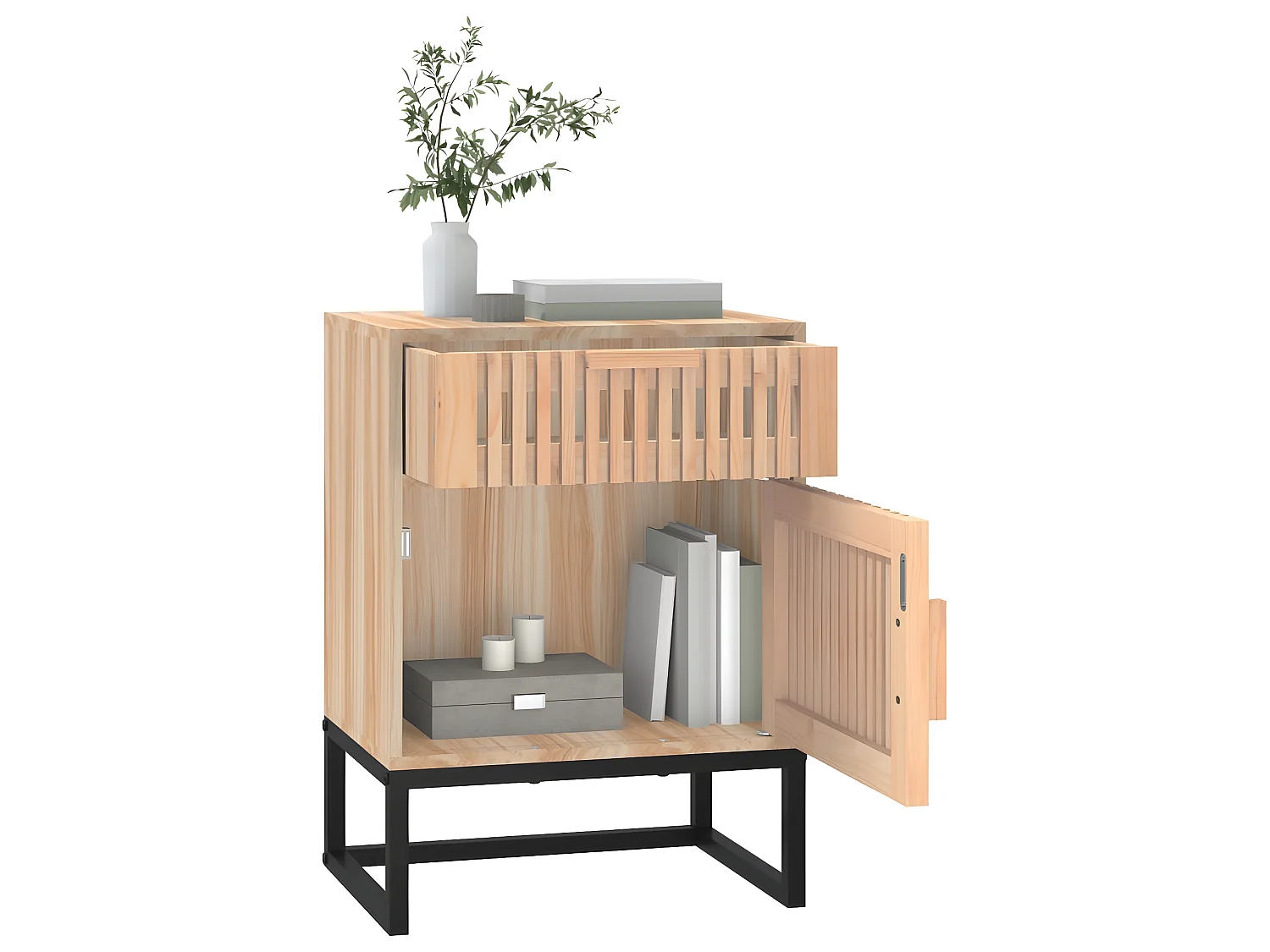 2er-Set Nachttische Nachtschrank 40x30x55,5 cm Holzwerkstoff & Eisen -RN43650