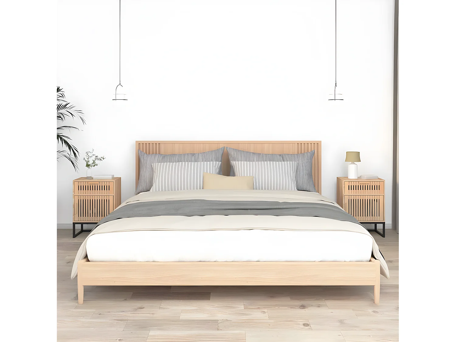 2er-Set Nachttische Nachtschrank 40x30x55,5 cm Holzwerkstoff & Eisen -RN43650