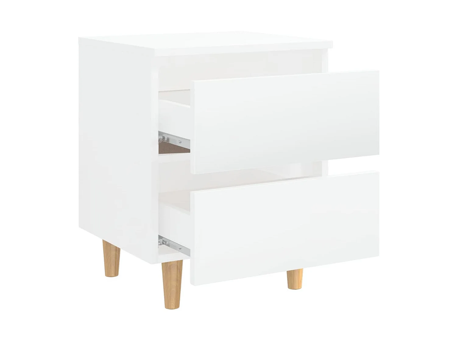 2er-Set Nachttische Nachtschrank mit Kiefernholz-Beinen Hochglanz-Weiß -RN95819