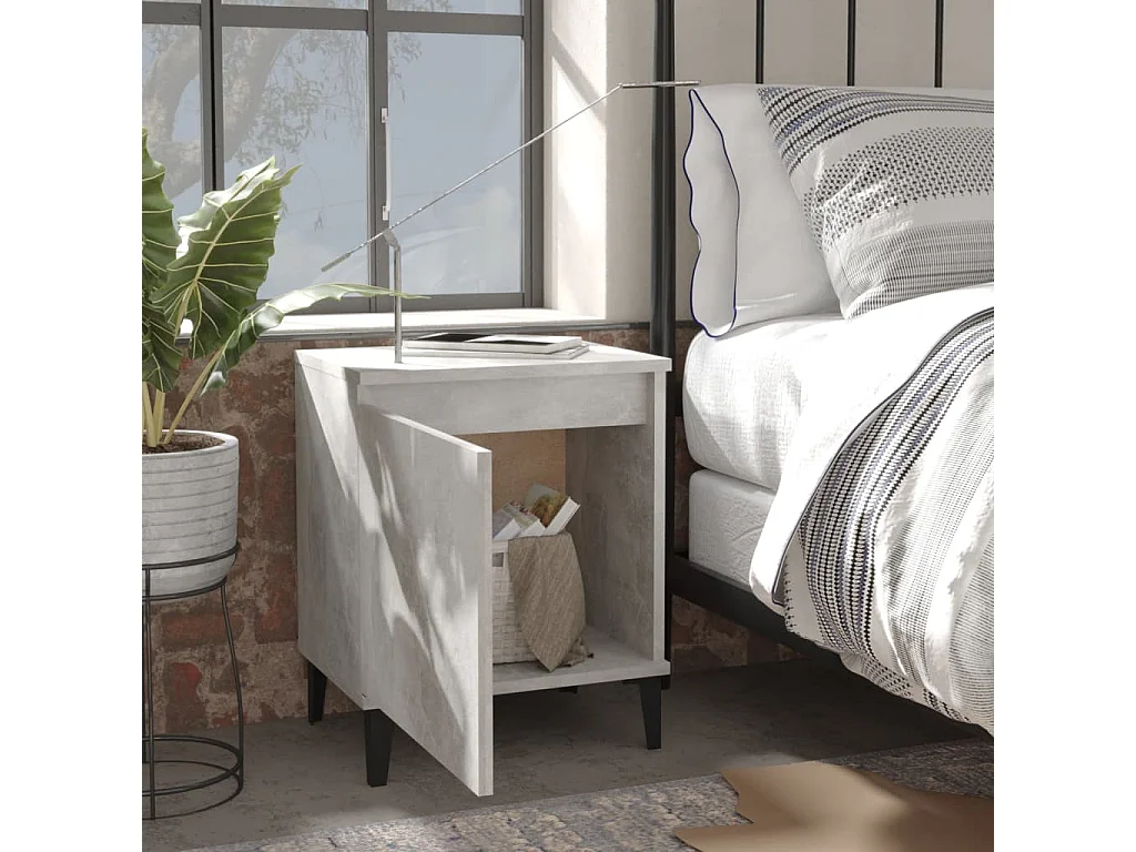 2er-Set Nachttische Nachtschrank mit Metallbeinen Betongrau 40x30x50 cm -RN65907