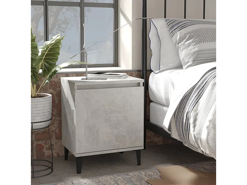2er-Set Nachttische Nachtschrank mit Metallbeinen Betongrau 40x30x50 cm -RN65907