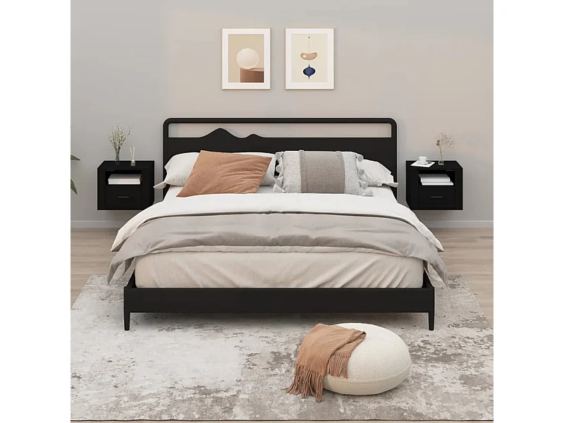 2er-Set Wand-Nachttische Nachtschrank Schwarz 50x36x40 cm -RN21707