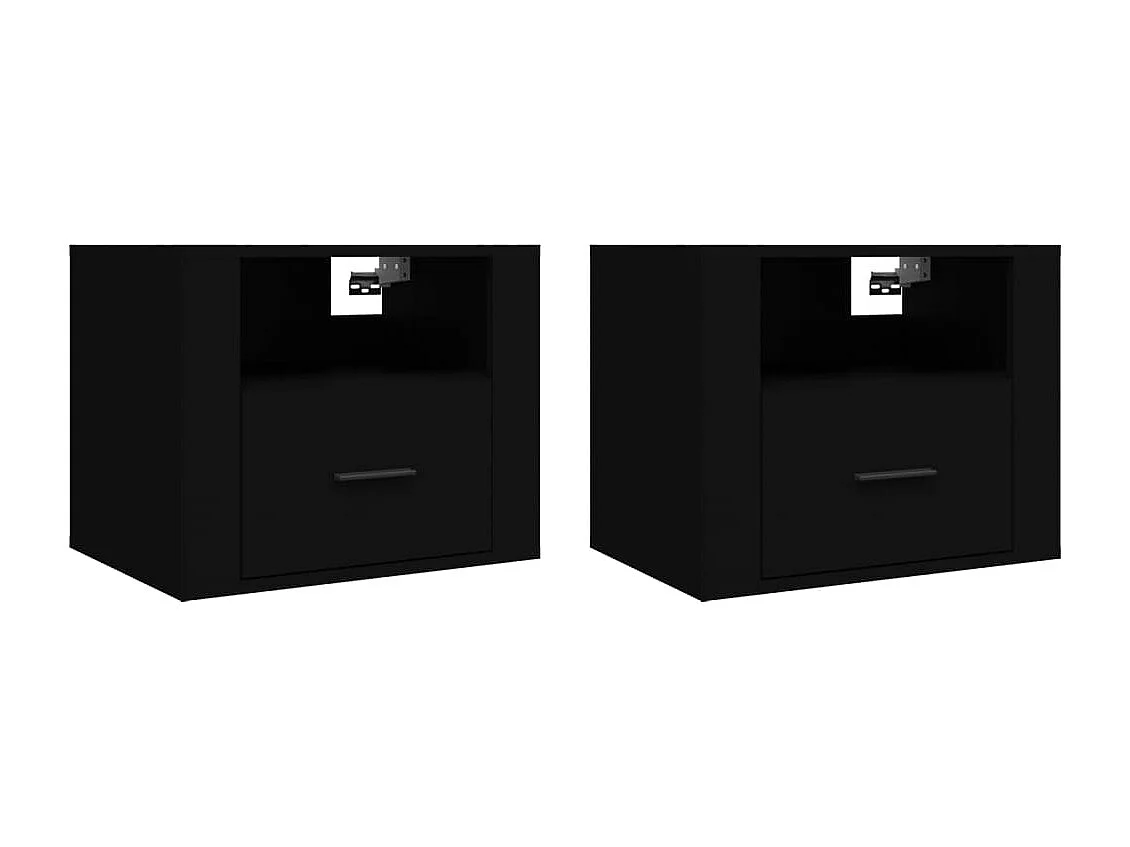 2er-Set Wand-Nachttische Nachtschrank Schwarz 50x36x40 cm -RN21707
