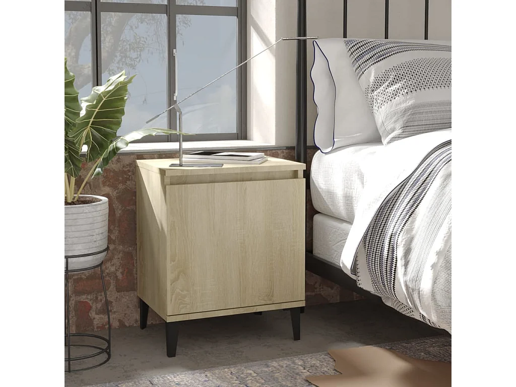 Nachttisch Nachtschrank mit Metallbeinen Sonoma-Eiche 40x30x50 cm -RN86765