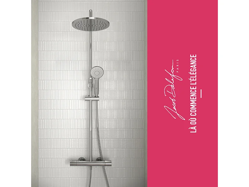 Colonne de douche thermostatique JACOB DELAFON Juliette chromé + tablette de douche