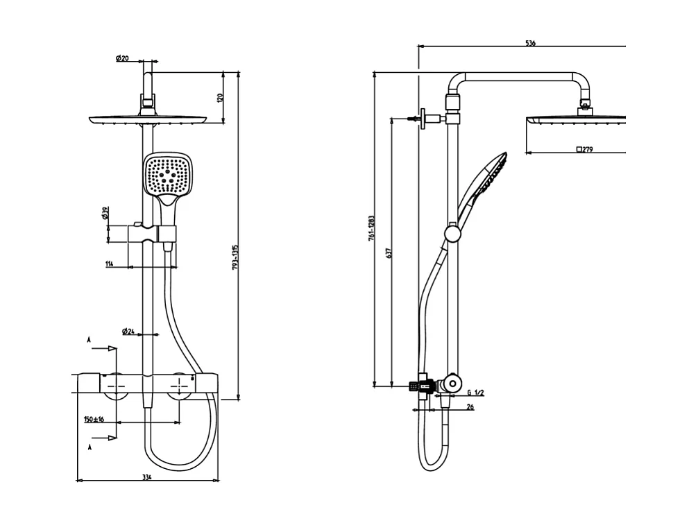 Colonne de douche thermostatique JACOB DELAFON Emma chromé + tablette de douche