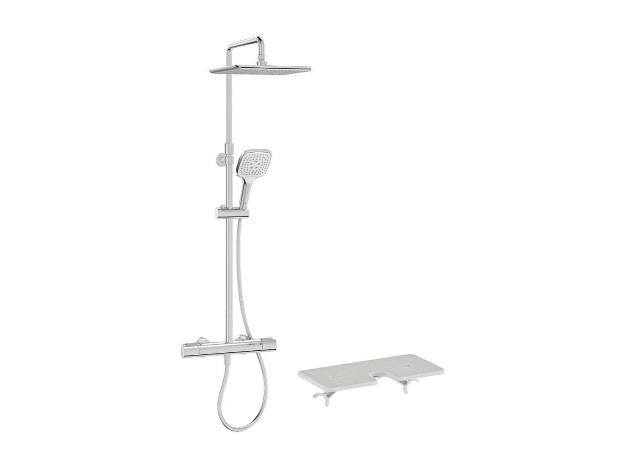 Colonne de douche thermostatique JACOB DELAFON Emma chromé + tablette de douche