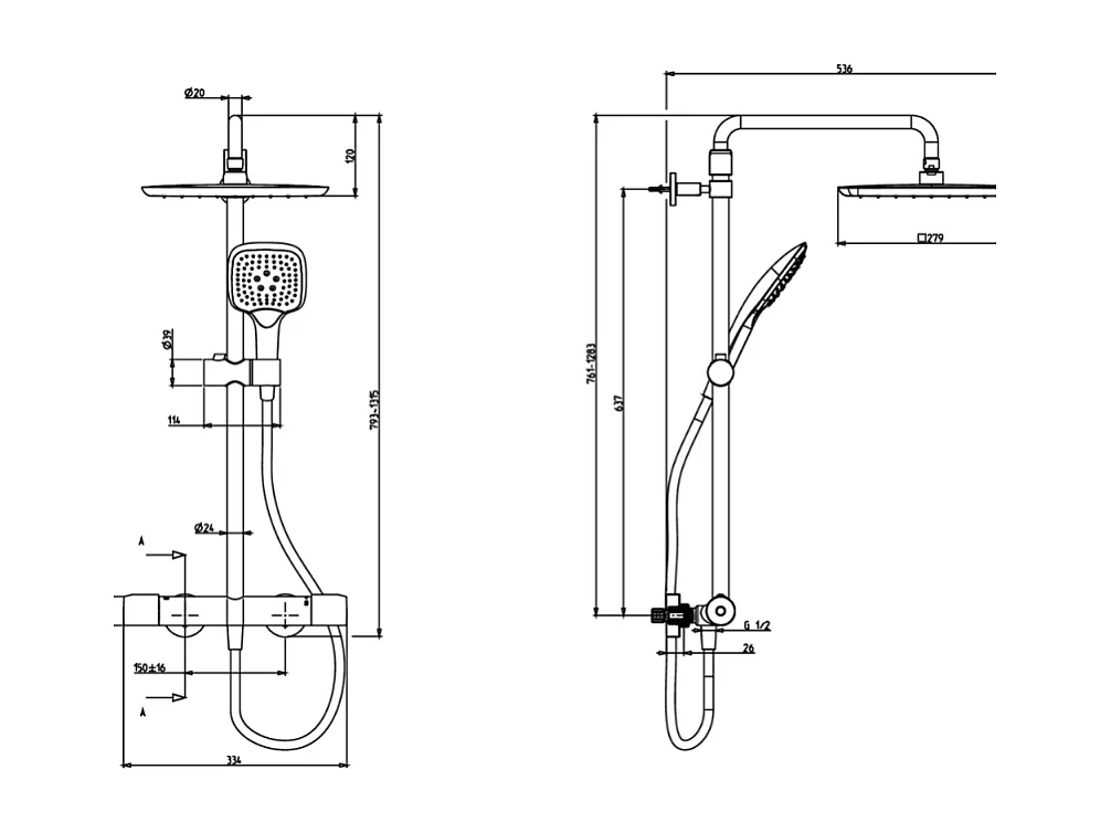 Colonne de douche thermostatique JACOB DELAFON Emma chromé + tablette de douche