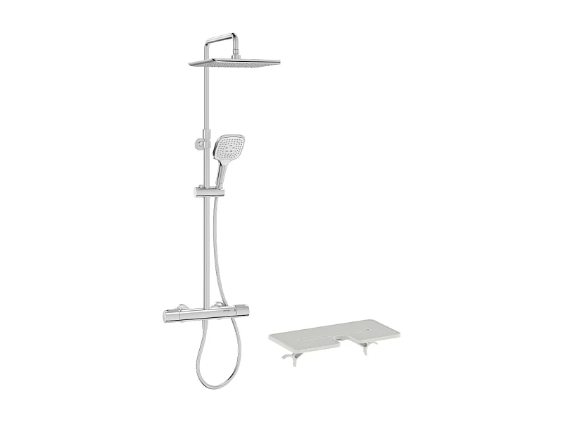 Colonne de douche thermostatique JACOB DELAFON Emma chromé + tablette de douche