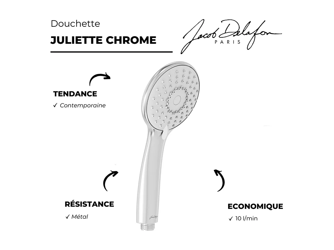 Pommeau de douche JACOB DELAFON Juliette chrome + flexible