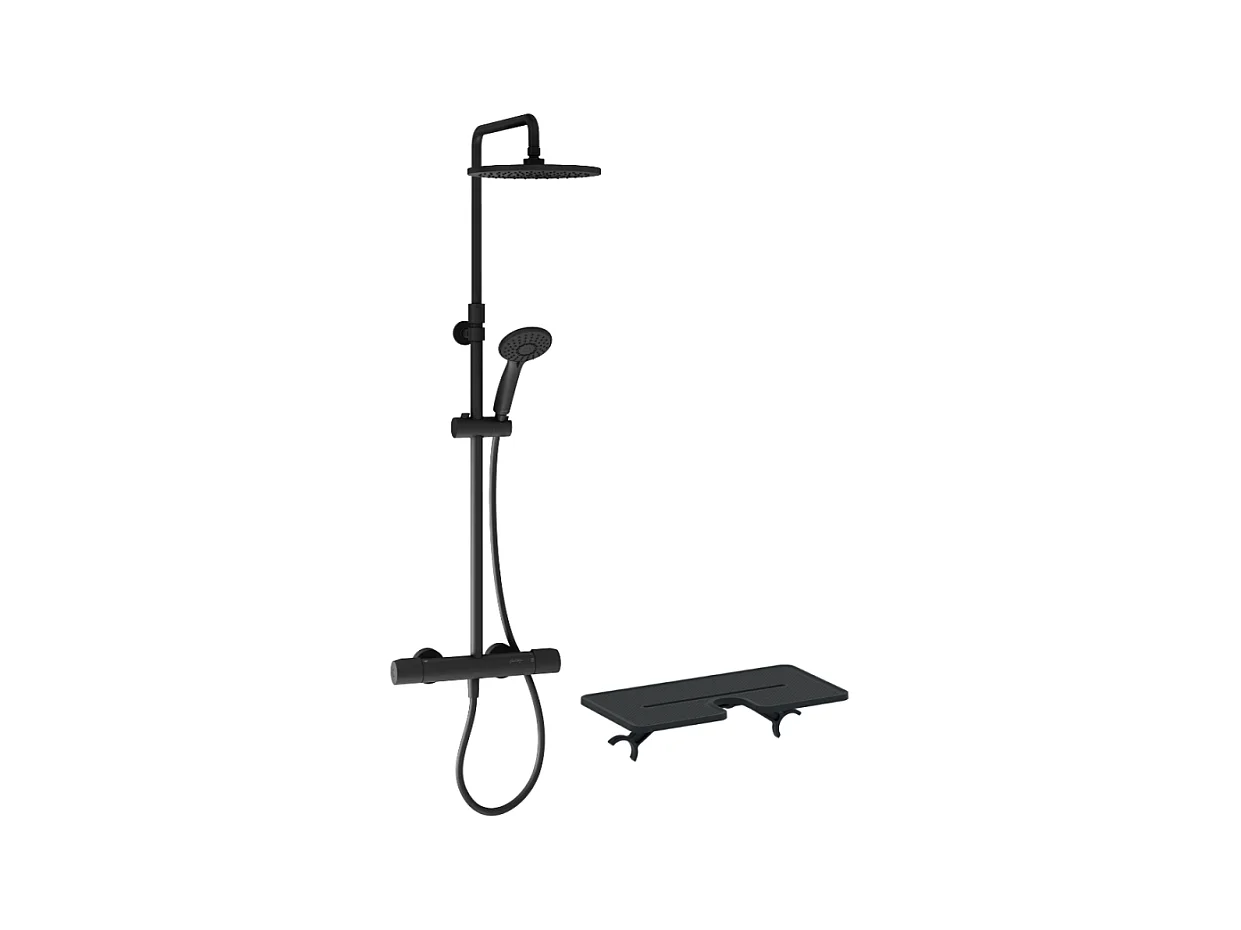 Colonne de douche thermostatique JACOB DELAFON Juliette noir mat + tablette de douche