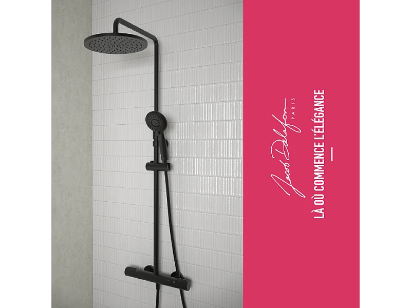 Colonne de douche thermostatique JACOB DELAFON Juliette noir mat + tablette de douche