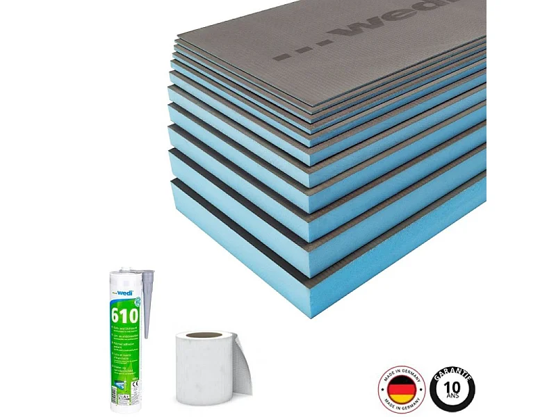 Pack 3 panneaux de construction WEDI 250 x 60 x 4 cm + colle polymere étanchéité 610 + bande d'armature collante