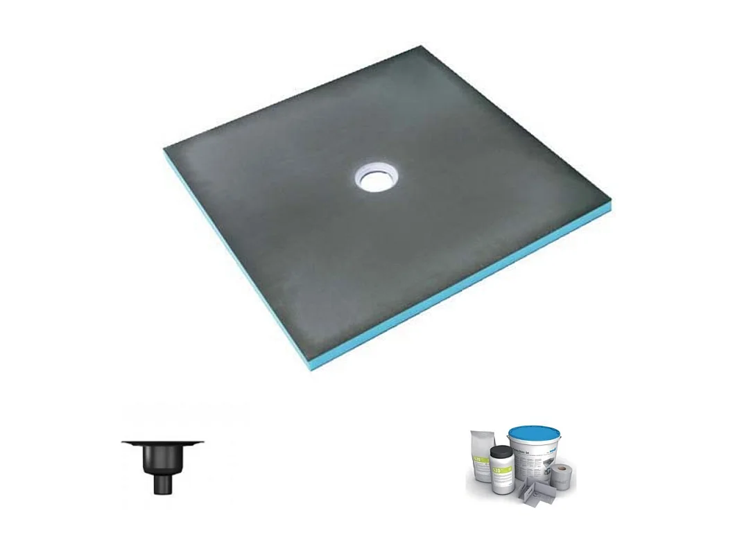 Receveur de douche à carreler 150 x 150 WEDI Fundo Primo carré écoulement centrée + bonde verticale + kit d'étanchéité