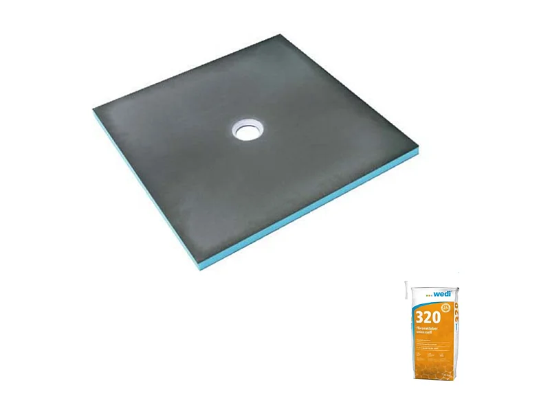 Receveur de douche à carreler 150 x 150 WEDI Fundo Primo carré écoulement centrée + colle 32