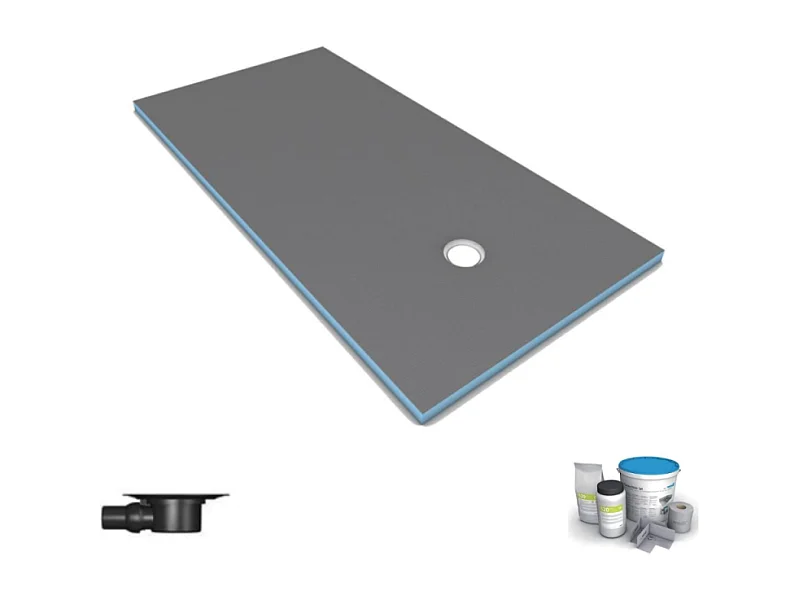 Receveur de douche à carreler 120 x 90 WEDI Fundo Primo rectangle écoulement excentré + bonde horizontale + kit d'étanchéité