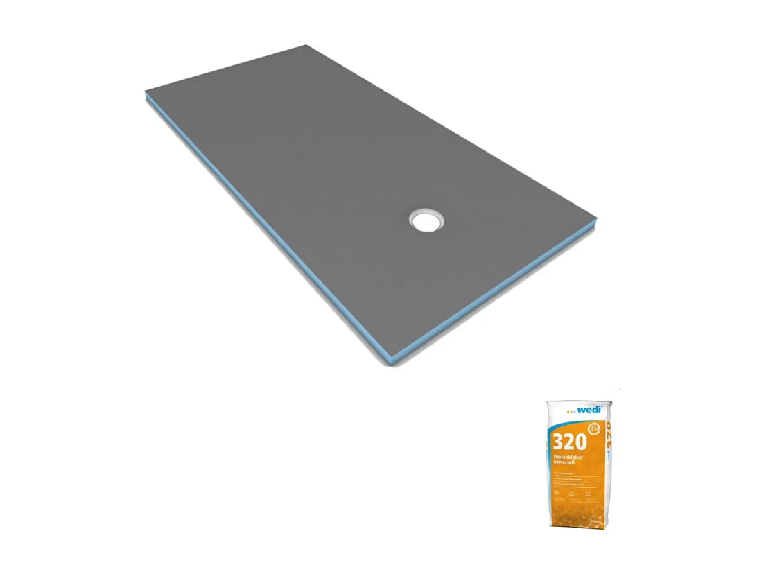 Receveur de douche à carreler 120 x 90 WEDI Fundo Primo rectangle écoulement excentré + colle 320