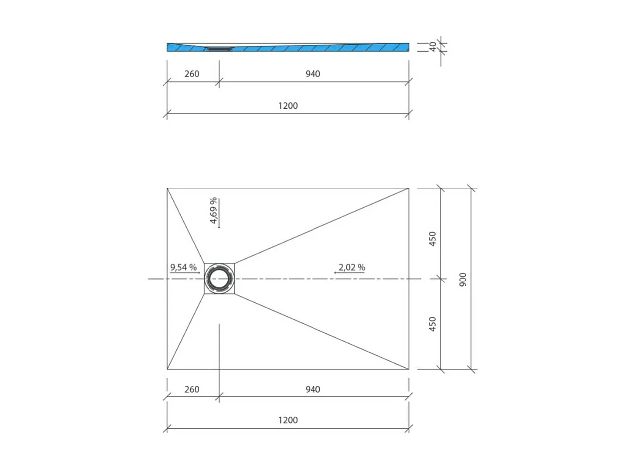 Receveur de douche à carreler 120 x 90 WEDI Fundo Primo rectangle écoulement excentré + colle 320