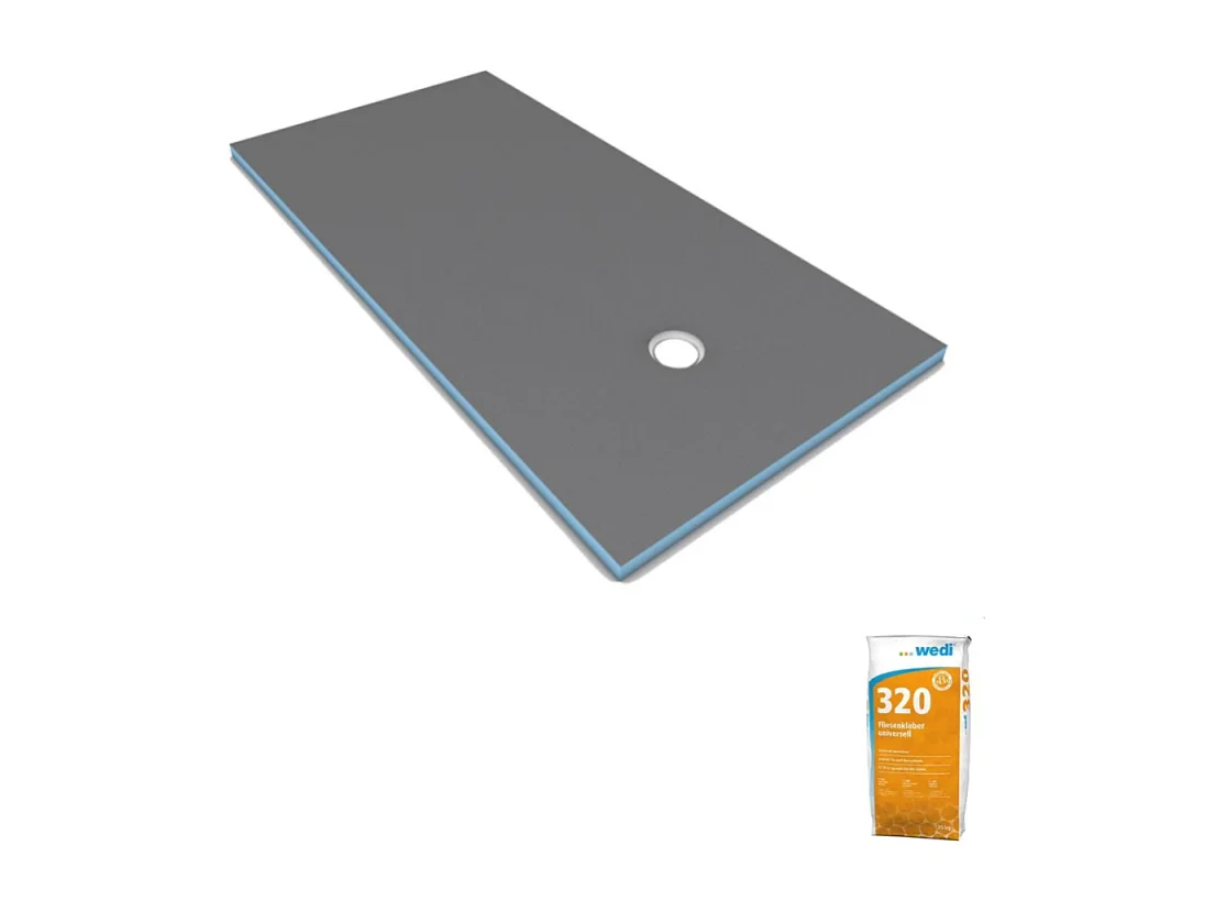 Receveur de douche à carreler 120 x 90 WEDI Fundo Primo rectangle écoulement excentré + colle 320