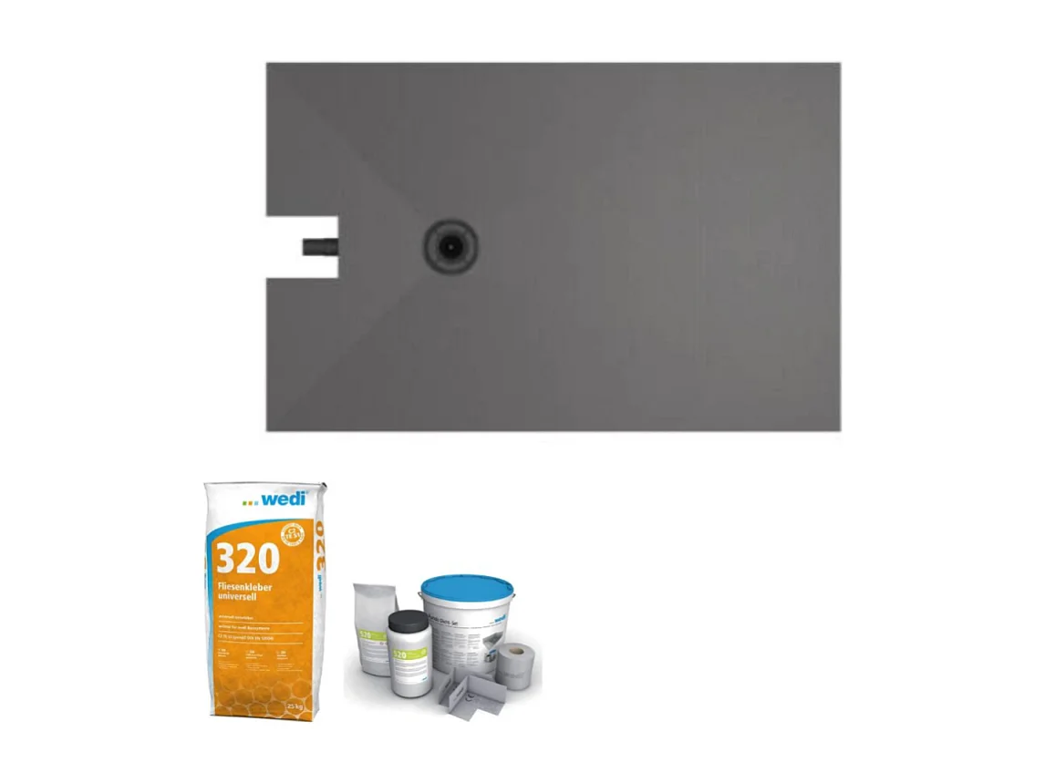 Receveur à carreler 160 x 100 cm WEDI Fundo Plano, bonde intégrée + colle 320 + kit d'étanchéité