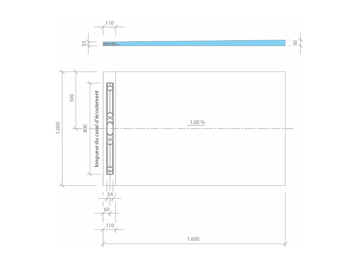 Receveur à carreler WEDI Fundo Riolito Neo, avec écoulement linéaire 160 x 100 cm