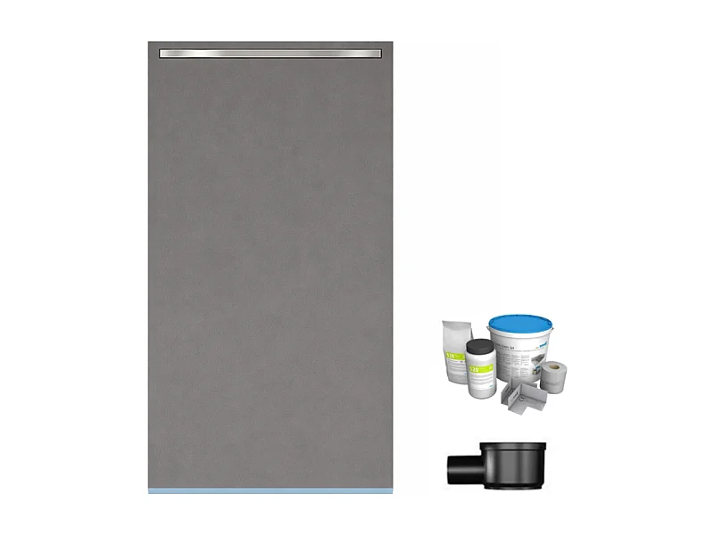 Receveur de douche à carreler 160 x 100 cmWEDI Fundo Riolito Neo + barrette de finition + bonde horizontale + kit d'étanchéité