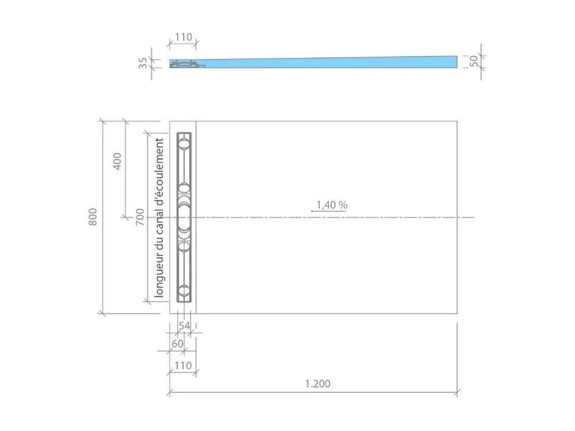 Receveur de douche à carreler 120 x 80 cm Wedi Fundo Riolito Neo + barrette de finition + bonde horizontale + kit d'étanchéité + colle 320