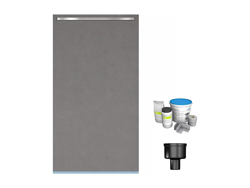 Receveur de douche à carreler 160 x 100 cm WEDI Fundo Riolito Neo + barrette de finition + bonde verticale + kit d'étanchéité