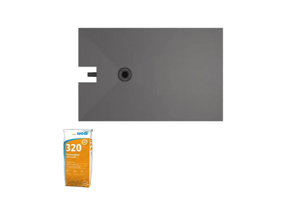Receveur à carreler 160 x 100 cm WEDI Fundo Plano, bonde intégrée + Colle Wedi 320