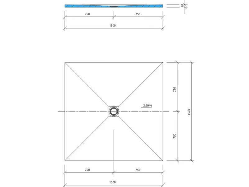Receveur de douche à carreler WEDI Fundo Primo 150 cm x 150 cm carré