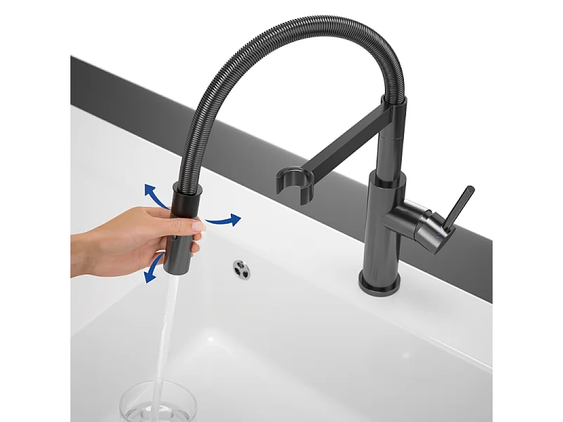 Robinet cuisine VILLEROY ET BOCH Steel expert 2.0 anthracite + nettoyant