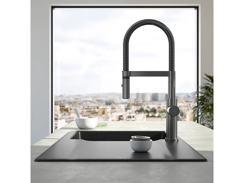 Robinet cuisine VILLEROY ET BOCH Steel expert 2.0 anthracite + nettoyant