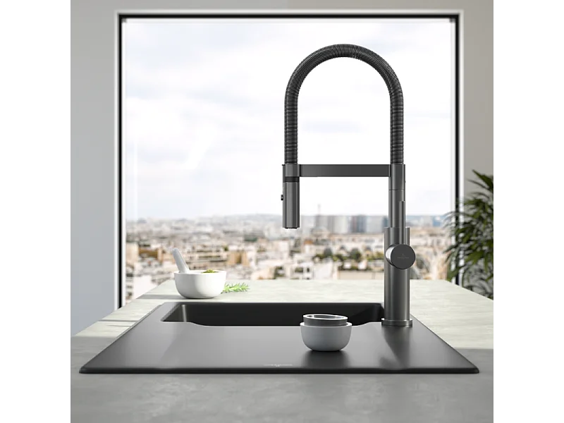 Robinet cuisine VILLEROY ET BOCH Steel expert 2.0 anthracite + nettoyant