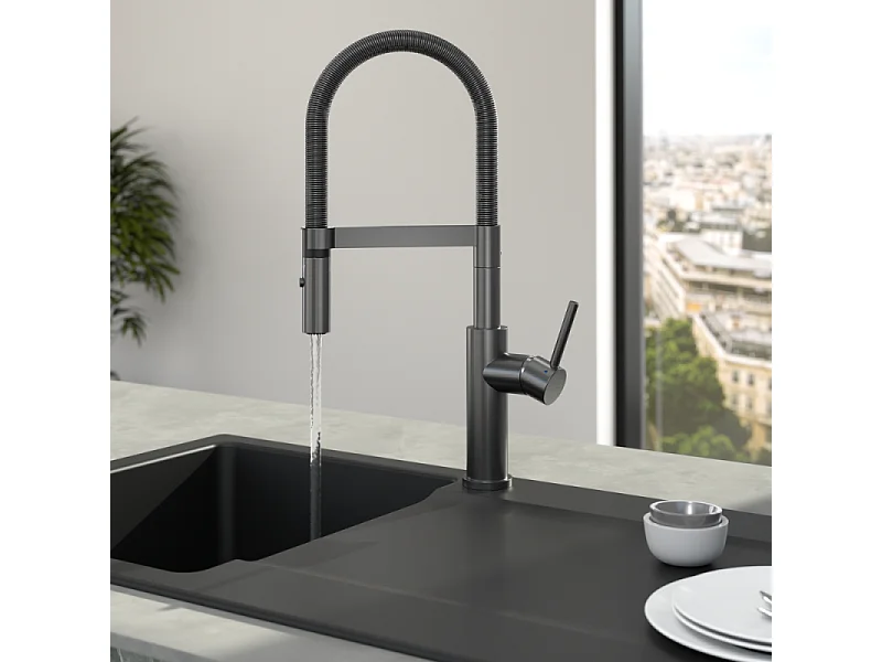 Robinet cuisine VILLEROY ET BOCH Steel expert 2.0 anthracite + nettoyant