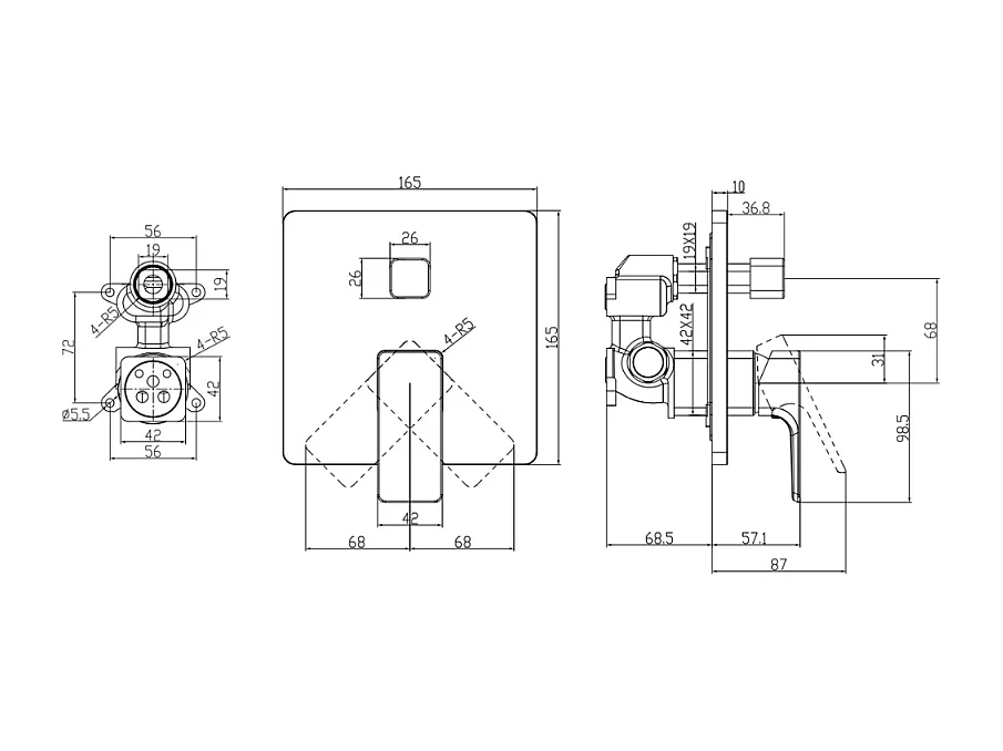 Façade mécanique avec inverseur VILLEROY ET BOCH Subway 3.0 Noir mat + corps encastré