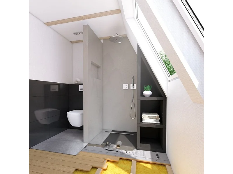 Receveur à carreler 160 x 100 cm avec écoulement linéaire pour plancher bois Wedi Rioligno