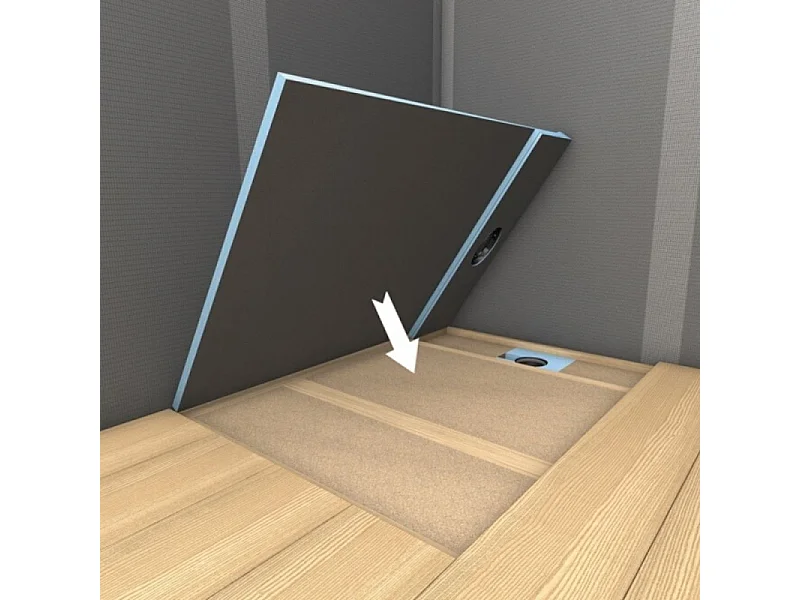 Receveur à carreler 160 x 100 cm avec écoulement linéaire pour plancher bois Wedi Rioligno