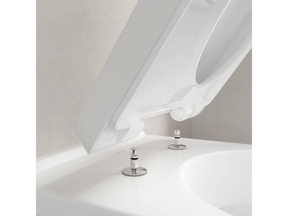 Pack WC sans bride VILLEROY ET BOCH O novo avec abattant frein de chute + bâti Viconnect PRO + plaque noir mat