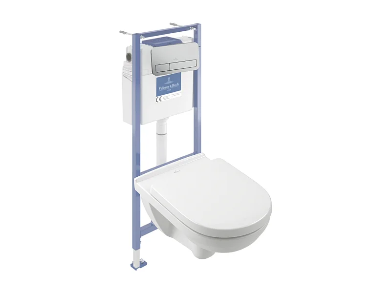 Pack WC sans bride VILLEROY ET BOCH O novo abattant frein de chute + bâti-support sol et mur Viconnect PRO + plaque Chromé mat