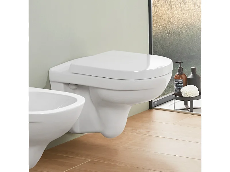 Pack WC sans bride VILLEROY ET BOCH O novo avec abattant frein de chute + bâti Viconnect PRO + plaque blanche