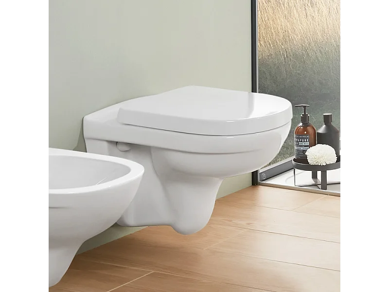 Pack WC sans bride VILLEROY ET BOCH O novo avec abattant frein de chute + bâti Viconnect PRO + plaque blanche
