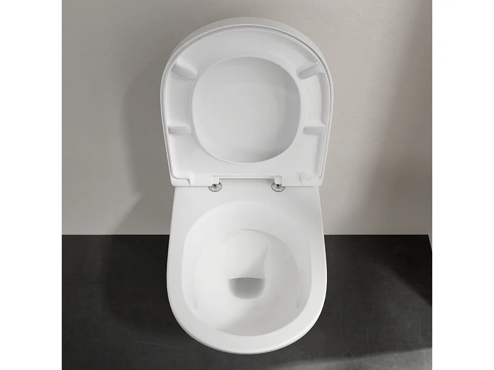Pack WC sans bride VILLEROY ET BOCH O novo avec abattant frein de chute + bâti-support sol et mur Viconnect PRO + plaque Chromé