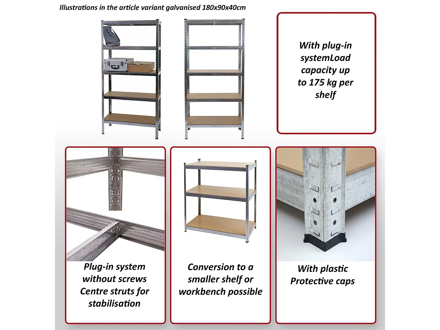 Rayonnage pour charges lourdes MCW-E33,  galvanisé 200x100x60cm