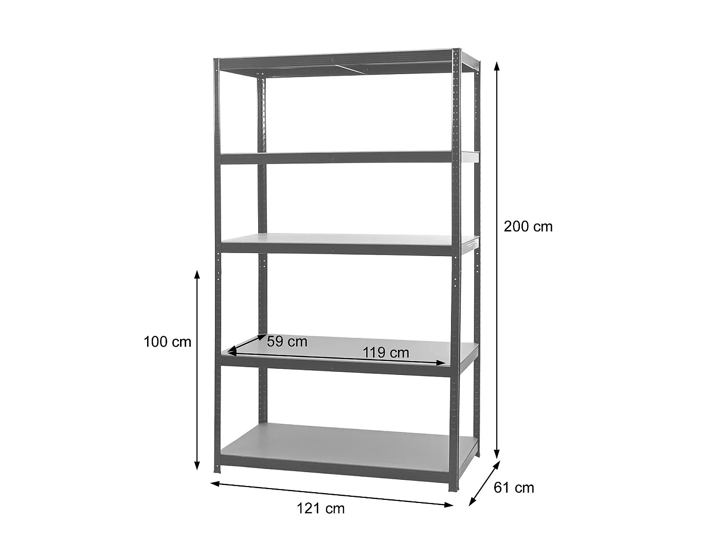 Zwaar belastbaar rek MCW-E33,  zwart 200x120x60cm