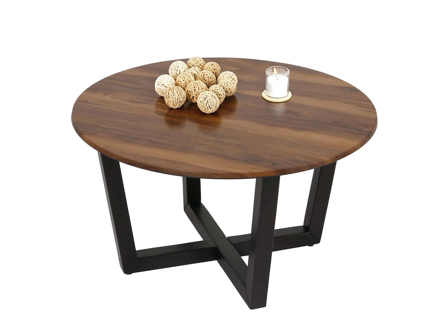 Tavolino rotondo salotto divano MCW-M61 Ø80cm legno laminato HPL melaminico gambe scure effetto palissandro