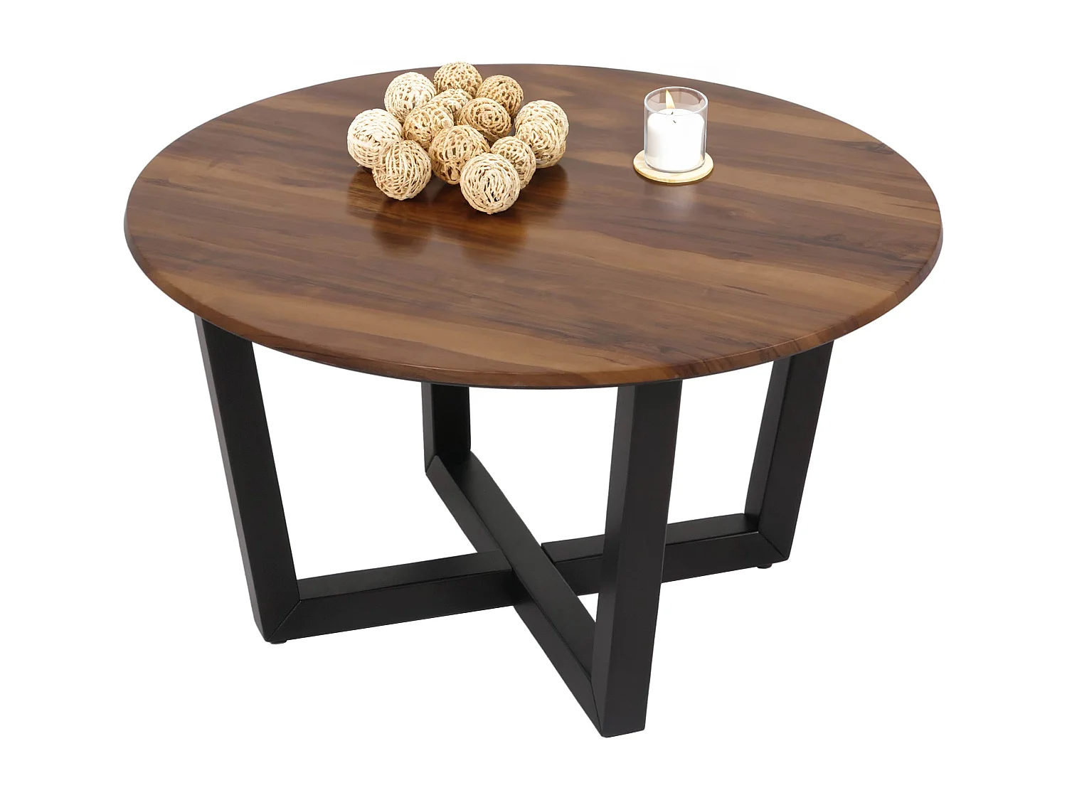 Couchtisch MCW-M61, Beistelltisch Sofatisch, Massiv-Holz HPL Laminat Melamin Ø80cm, Sheesham Holz-Optik, dunkles Gestell