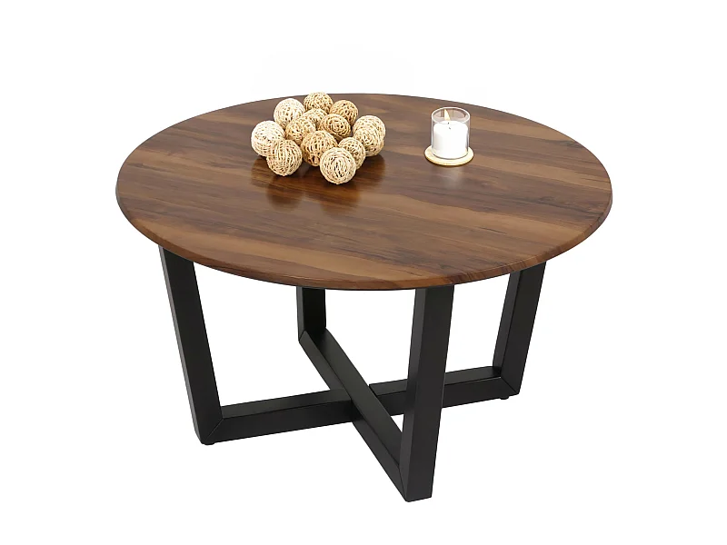 Tavolino rotondo salotto divano MCW-M61 Ø80cm legno laminato HPL melaminico gambe scure effetto palissandro